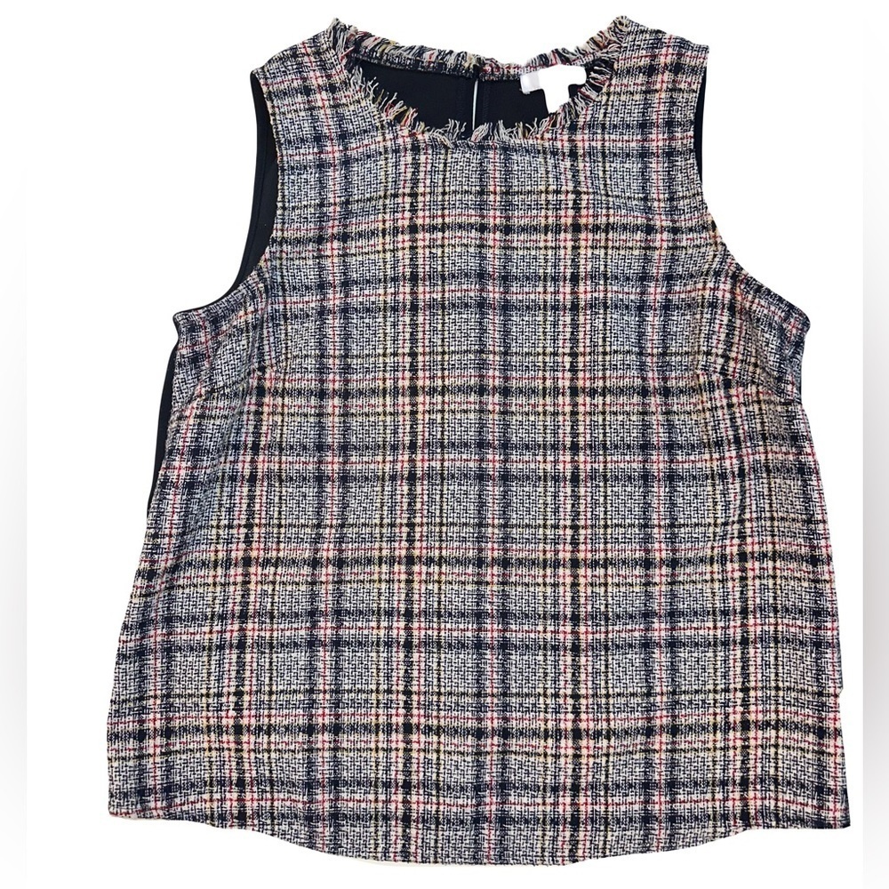 Bar III Fringe Plaid Tweed Sleeveless Top Size 8 Like New - Picture 1 of 6